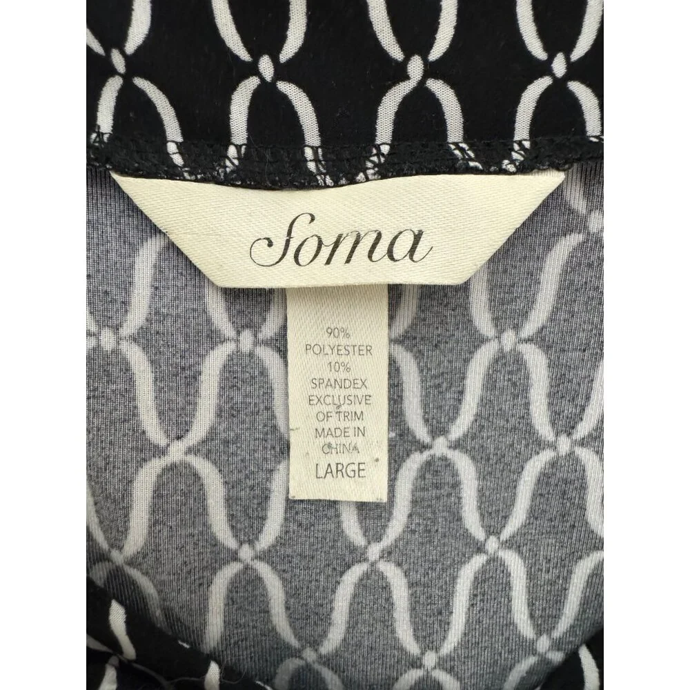 Soma Black & White Ruffled V-Neck Empire Waist Ultra-Soft Dress Size L‎ Fall